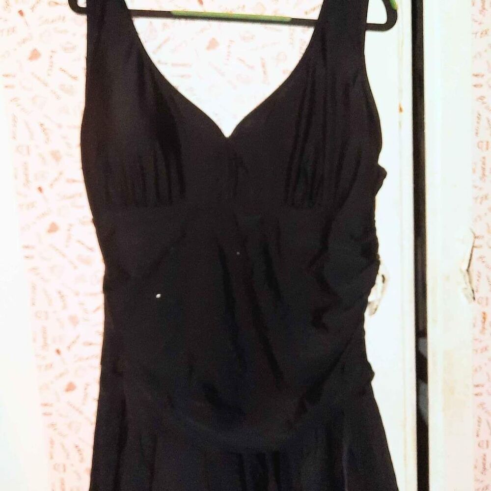 Aontus Black Draped Knit One Piece Swimsuit with Skirt 4XL
